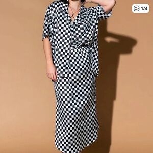 Dressed in LALA Black and White Checkered Skirt Set